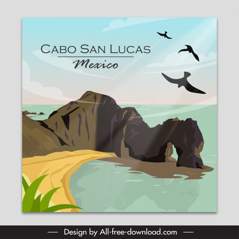 cabo san lucas mexico tourism advertising poster template peaceful scenery sketch