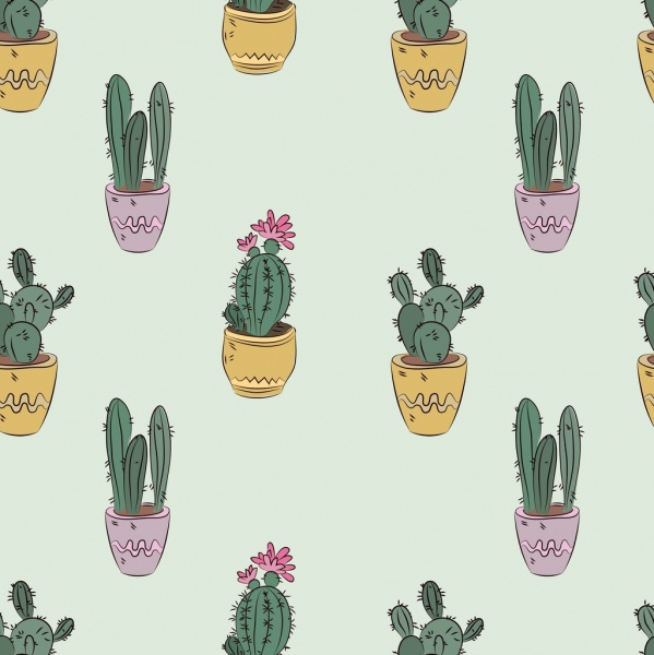 cactus background multicolored repeating icons