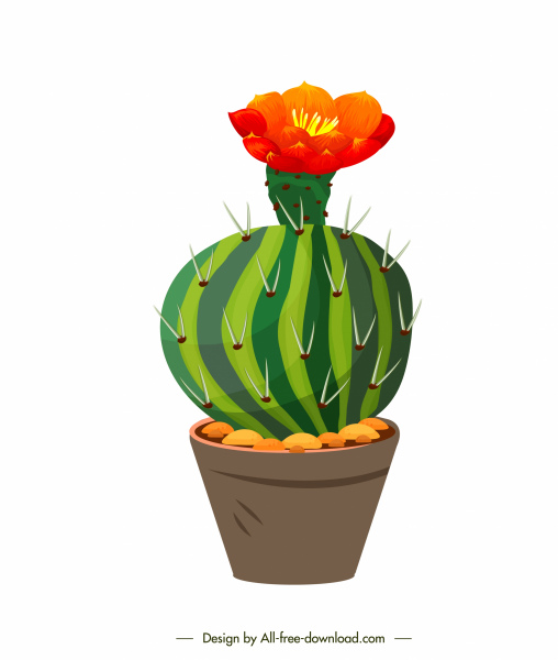 cactus flowerpot icon colorful classic design