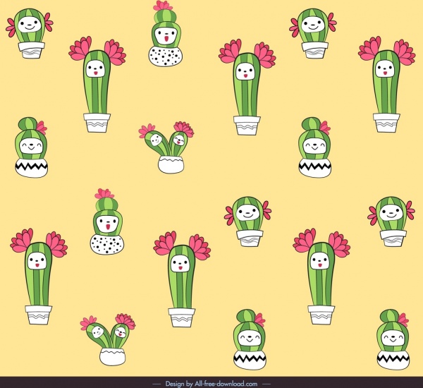 cactus pattern template cute repeating stylized handdrawn sketch