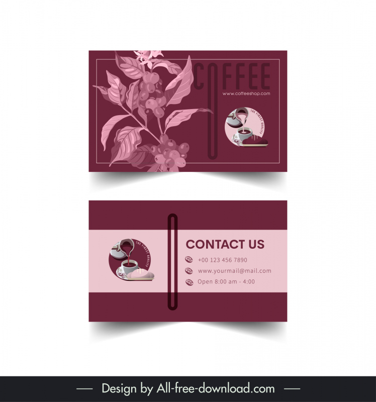 cafe business card template classical coffee tree cup sketch
