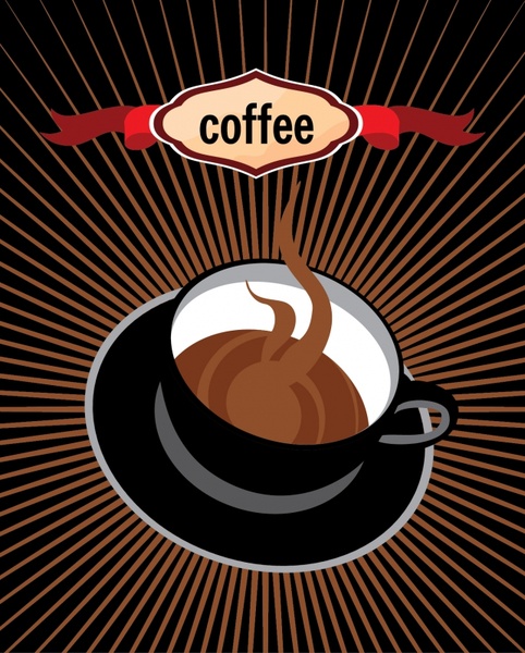 coffee advertising background 3d cup icon rays decor