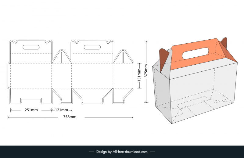 cake box with handle design elements die cut sample 3d sketch