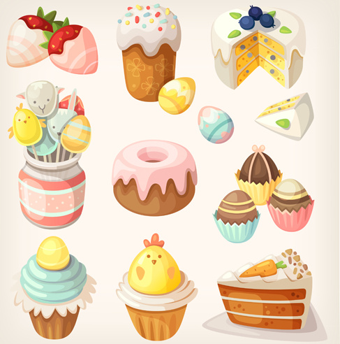 Cake wiht sweet vector set Vectors graphic art designs in editable .ai ...