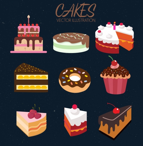 cakes icons collection colorful 3d design