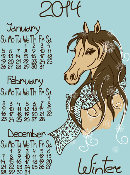 calendar14 horse year vector 