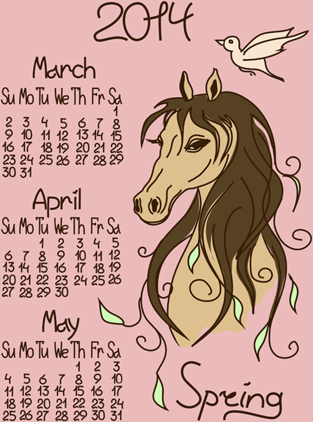 calendar14 horse year vector 