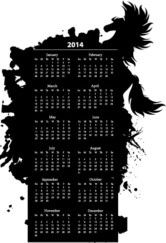 calendar14 with splash horse illustration vector