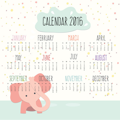 calendar16 with cartoon elephant vector