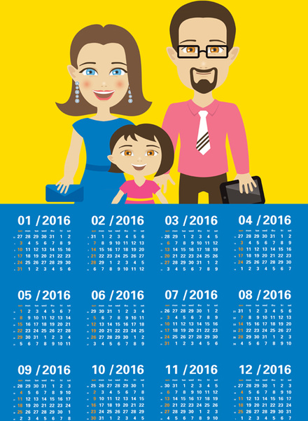 calendar16 with family vector design