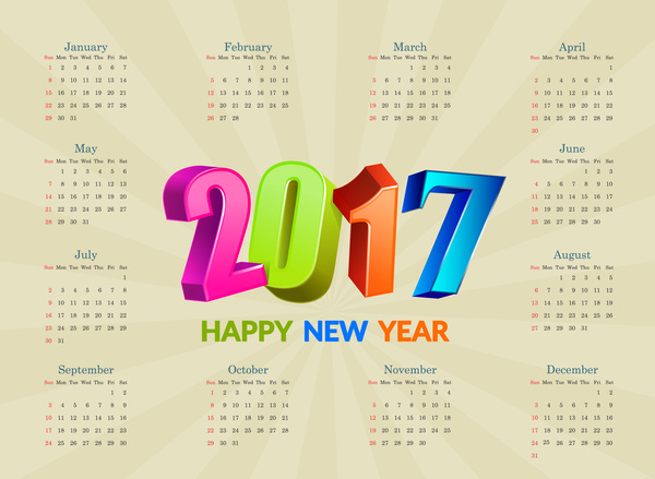 calendar 2017 templates 3d colorful