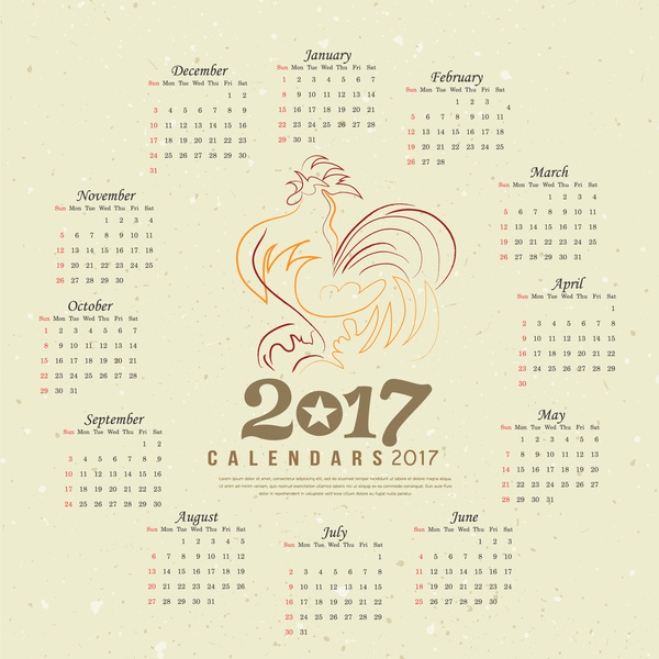calendar 2017 templates chicken year
