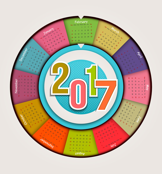 calendar 2017 templates pie chart