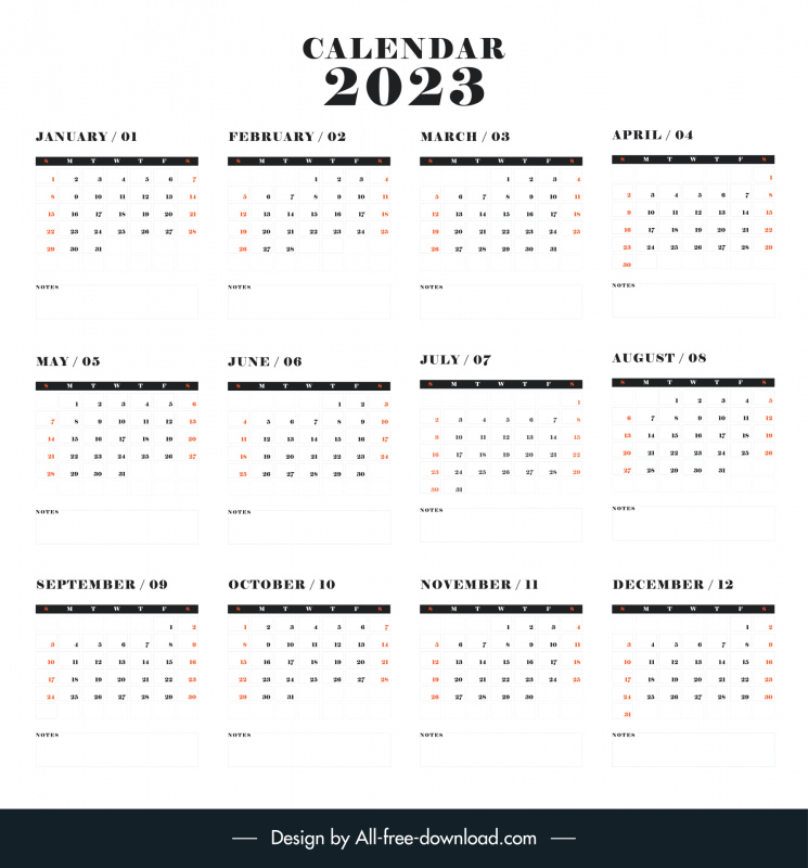 calendar 2023 template elegant classic simple flat plain decor