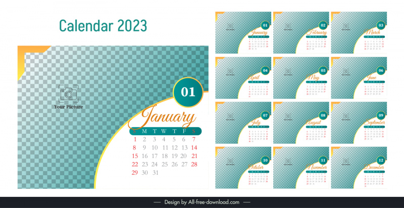calendar 2023 template elegant flat checkered decor