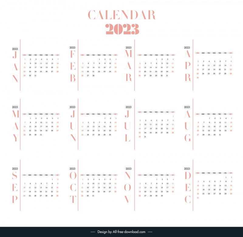 calendar 2023 template elegant plain texts decor