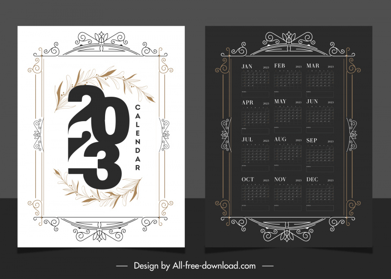 calendar 2023 template elegant symmetric frame contrast design 