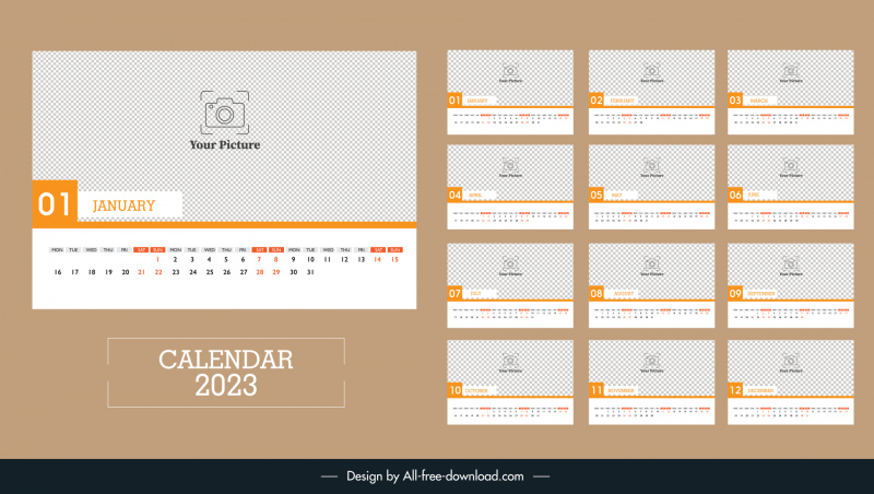 calendar 2023 template flat simple plain checkered design