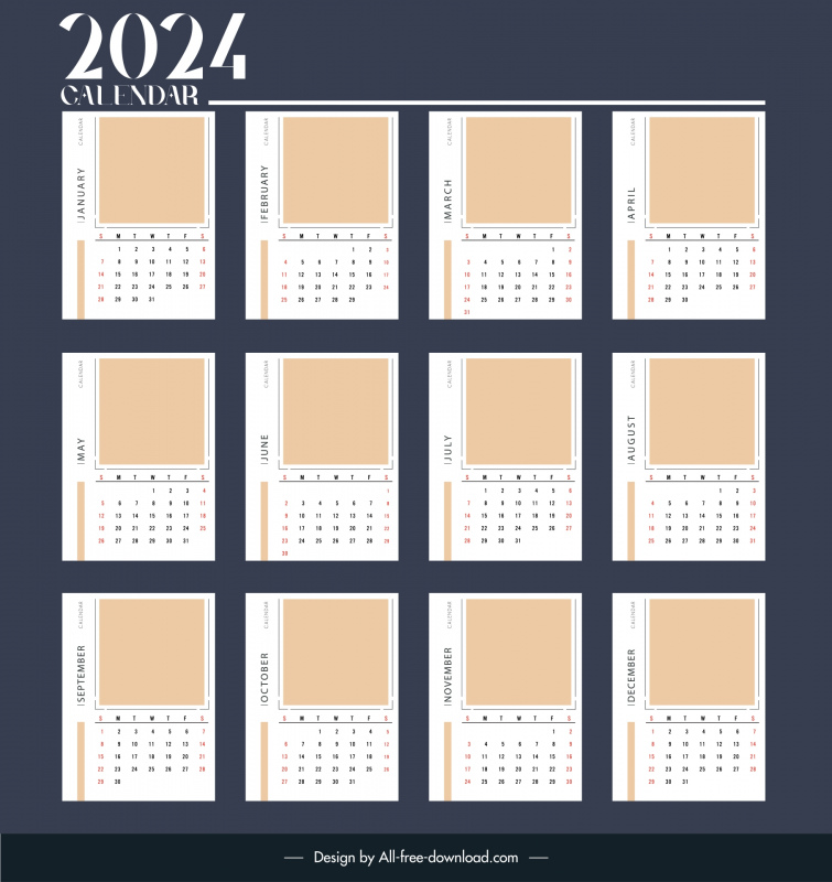 calendar 2024 template classical plain frames 