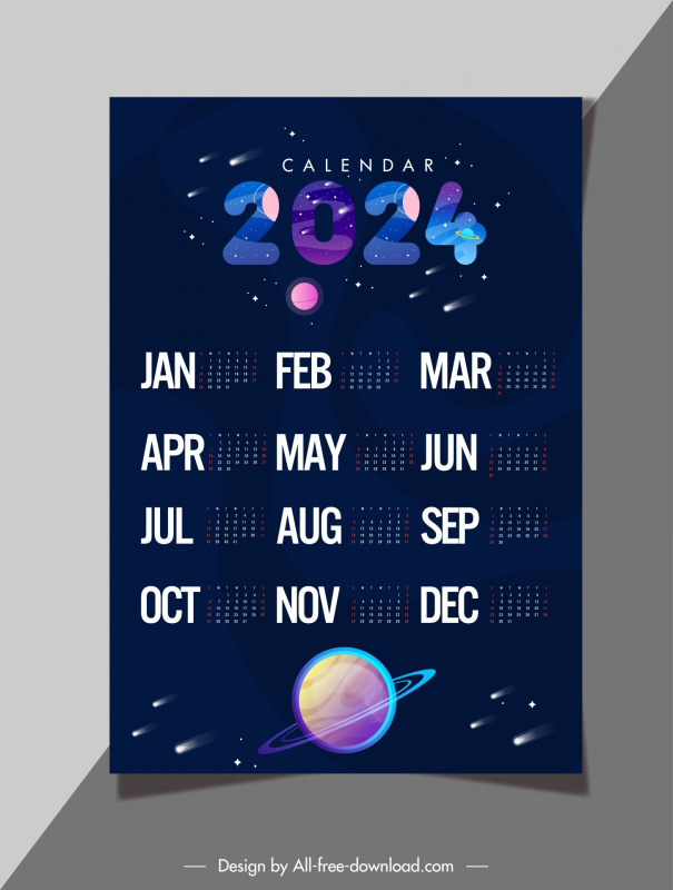 calendar 2024 template dark universe elements 