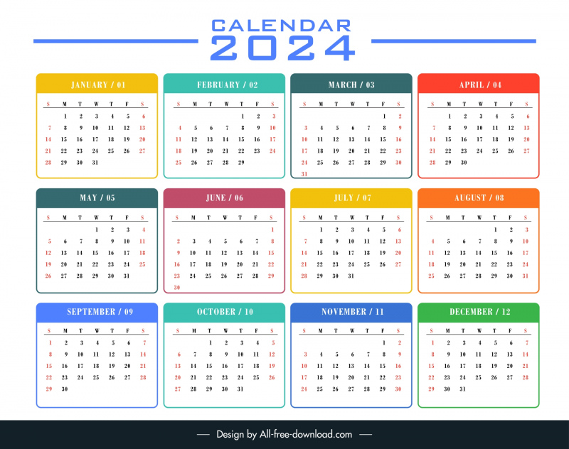 calendar 2024 template flat modern layout 
