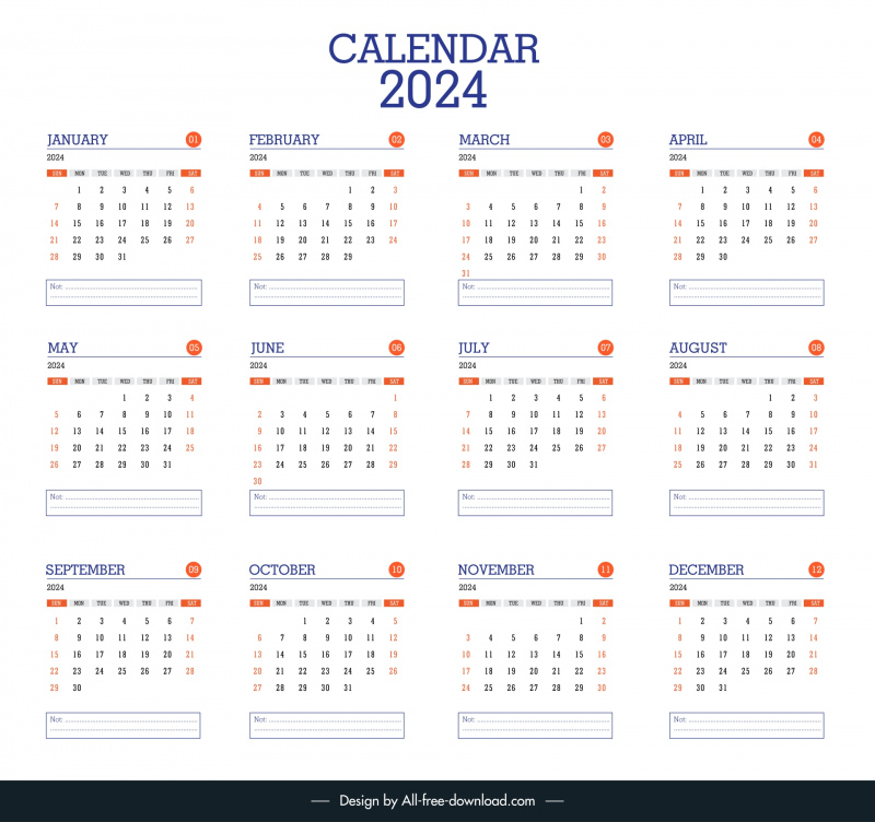 calendar 2024 template modern flat simple layout