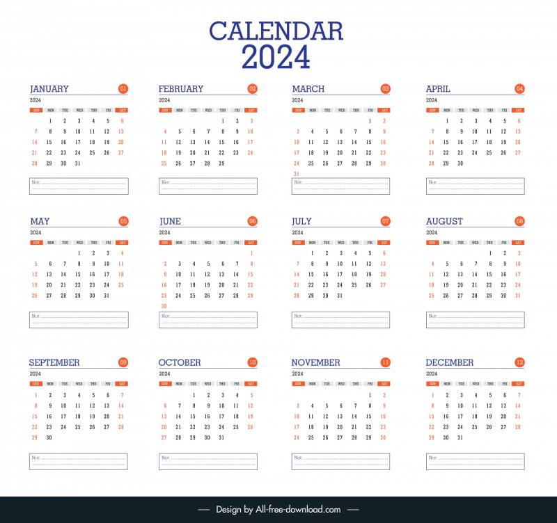 2024 Calendar Template Vectors Newest