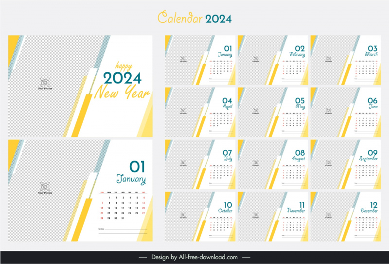 calendar 2024 template slant checkered plain decor