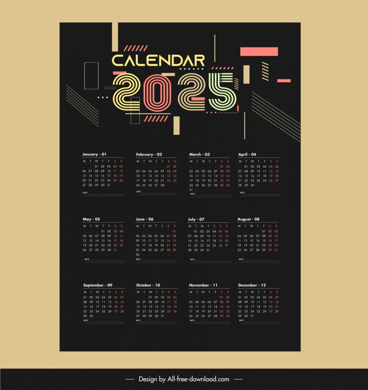 Calendar 2025 template dark geometric elegance Vectors images graphic