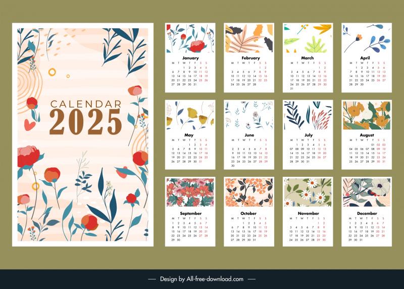 Calendar 2025 template elegant classical petals decor Vectors images ...