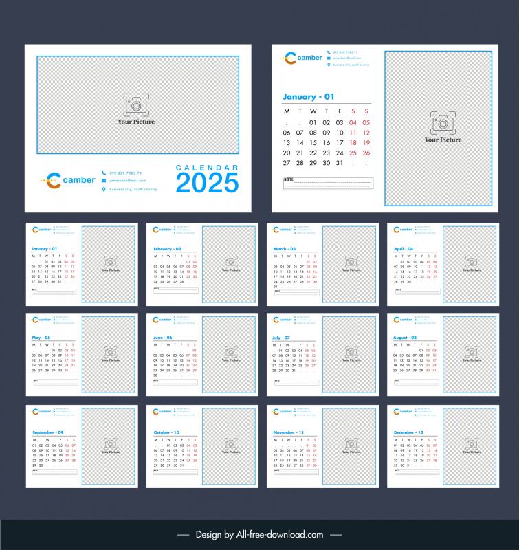 Calendar 2025 template flat checkered plain decor Vectors images