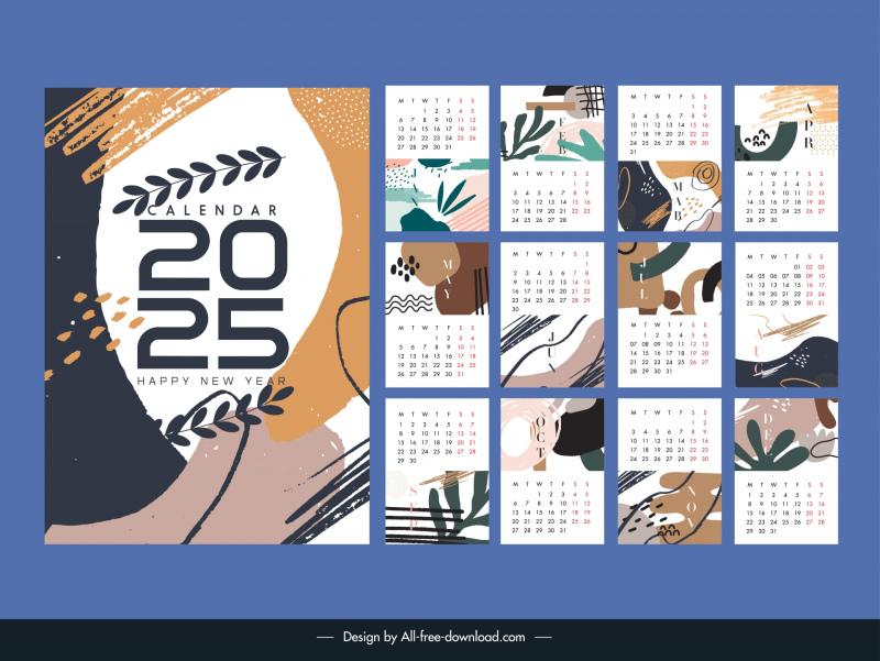 Calendar 2025 template retro grunge abstraction Vectors images graphic