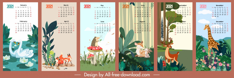 calendar templates wild nature elements sketch