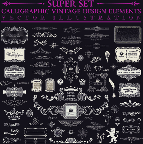 calligraphic decor vintage elements vector