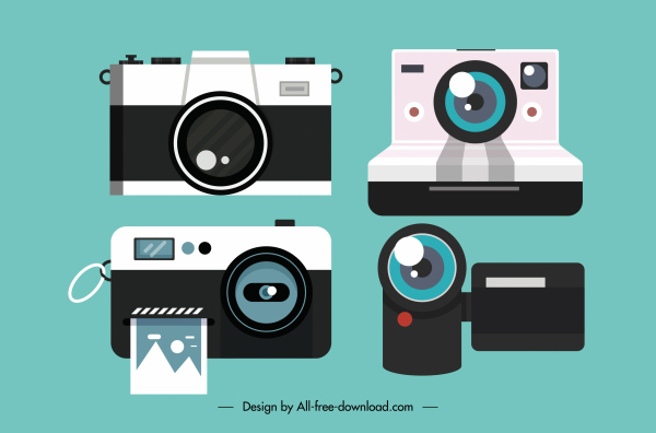 camera device icons colored flat sketch