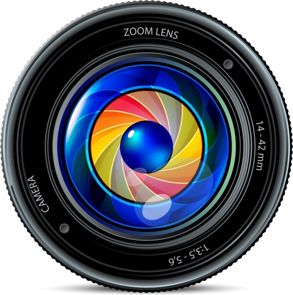 camera len icon shiny colorful realistic design