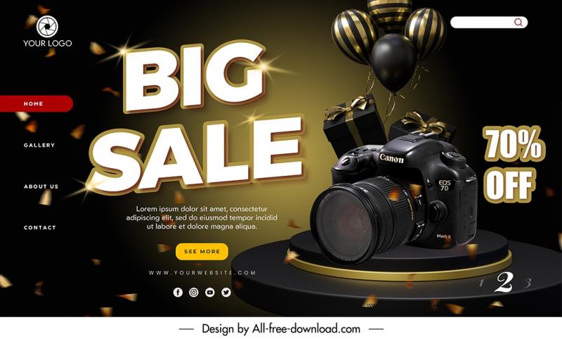 camera store landing page template elegant dark closeup 