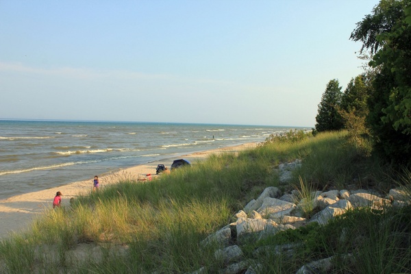 campers on point beach at point beach state park wisconsin 