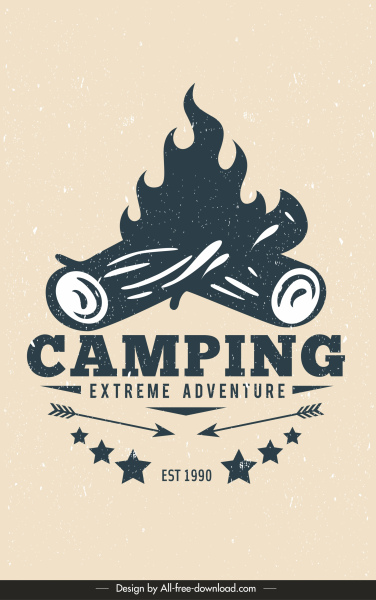 camping adventure poster retro design flaming wood sketch