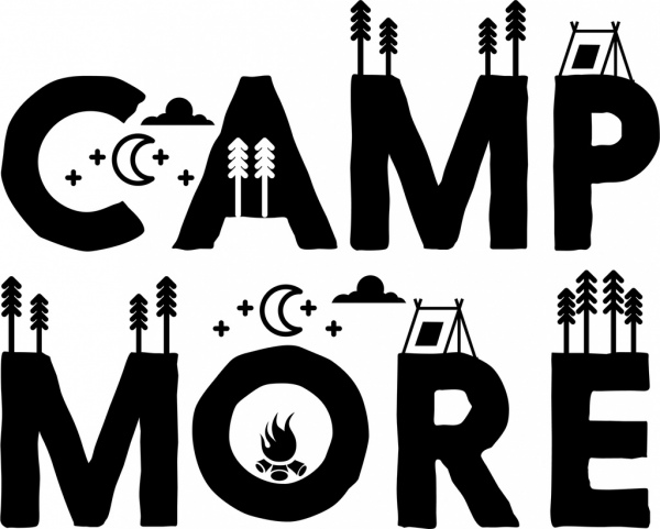 camping background tent moon icons black words decoration