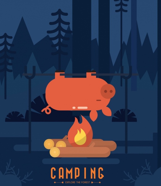 camping banner pig roast campfire icons decor