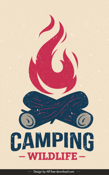 camping banner template retro design campfire sketch