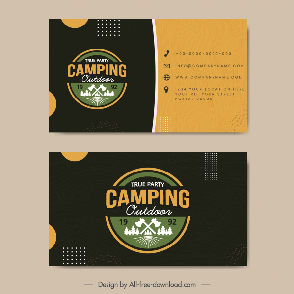 camping business card template flat contrast classic design