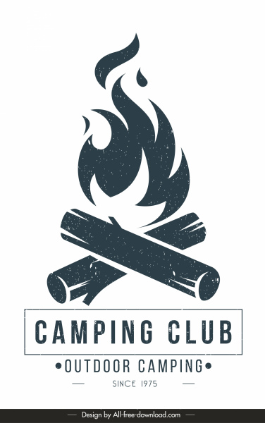 camping club poster black white classical flat sketch