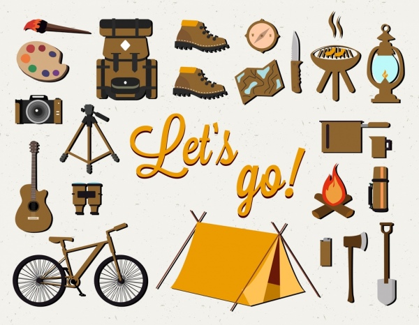 camping design elements various colored objects