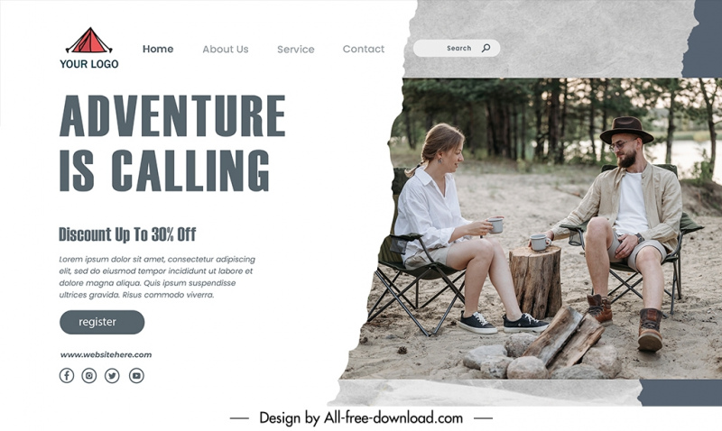 camping landing page template couple relaxation scene 