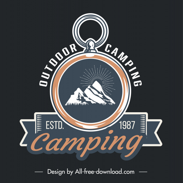 camping logo template classical ring ribbon mountain sketch