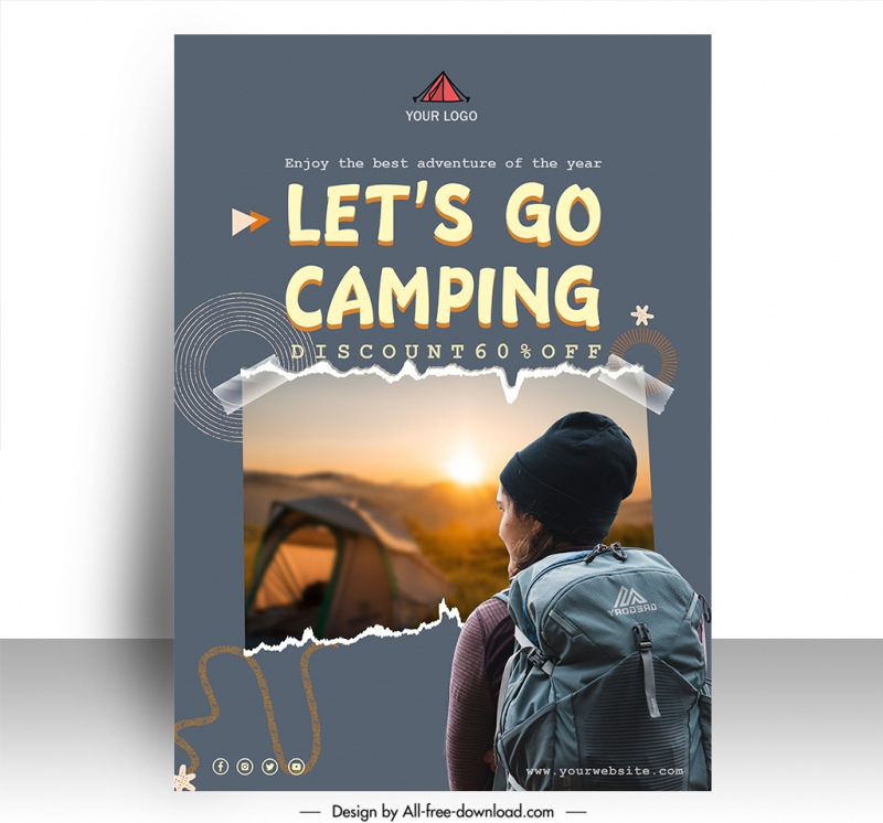 camping poster template contrast realistic 