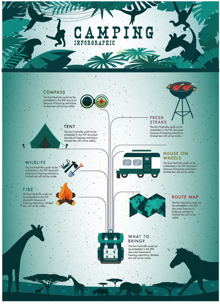 camping vector infographic design with wild style background