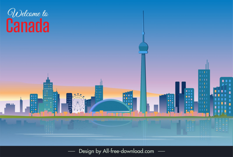 canada city advertising banner modern architecture sketch flat design 